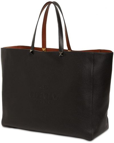 Obojstranná kožená nákupná taška Valentino Garavani čierna