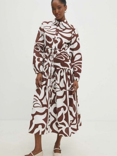 Sukienka midi bawełniana oversize Answear Lab brązowa