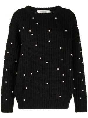 Sweter z perełkami z okrągłym dekoltem Kimhekim czarny