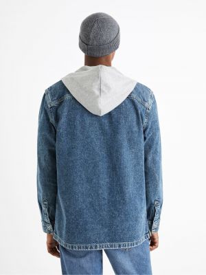 Rifľová košeľa s kapucňou s kapucňou Celio modrá