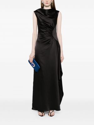 Satynowa sukienka wieczorowa asymetryczna drapowana Amsale czarna
