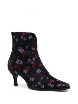 Květinové sametové kotníkové boty Mame Kurogouchi černé