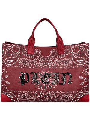 Usnjena nakupovalna torba Philipp Plein rdeča