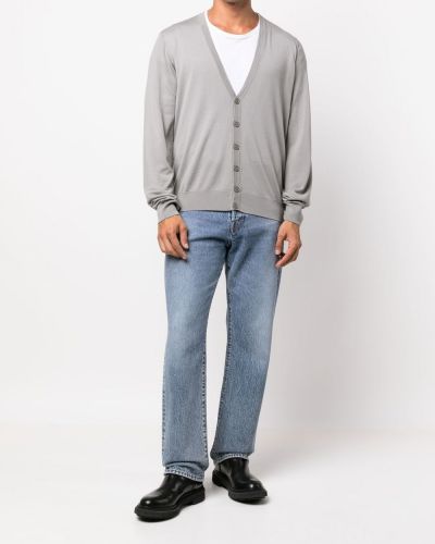 Woll strickjacke mit v-ausschnitt Giorgio Armani grau
