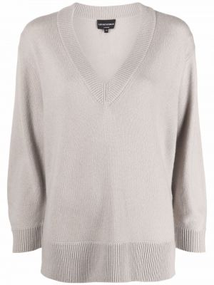 Sweter z kaszmiru z dekoltem w serek Emporio Armani beżowy