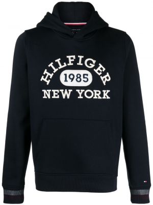 Pamučna hoodie s kapuljačom s vezom Tommy Hilfiger plava