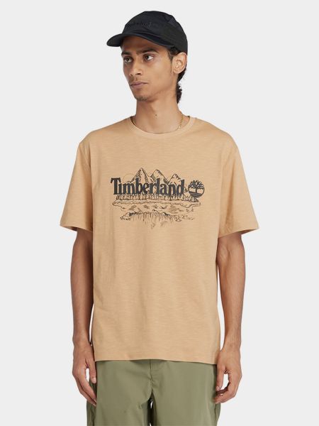 Хлопковая футболка Timberland бежевая