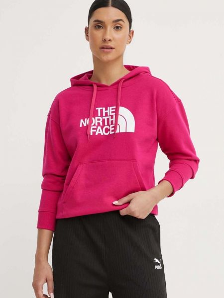 Bluza z kapturem bawełniana z nadrukiem The North Face różowa