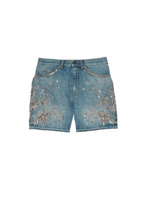 Niebieskie szorty jeansowe z kryształkami Gucci