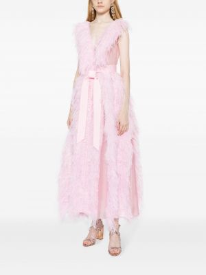 Večerní šaty bez rukávů z peří Huishan Zhang růžové