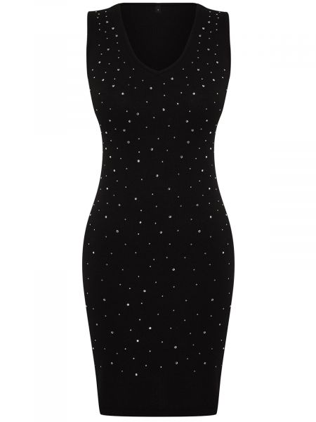 Dzianinowa sukienka mini z dekoltem w serek Trendyol czarna