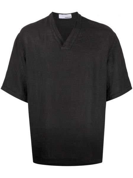 Ľanová košeľa s výstrihom do v Costumein čierna