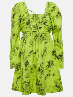 Bavlněné šaty s potiskem Ganni zelené