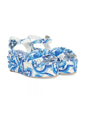 Czółenka na koturnie z kryształkami Dolce And Gabbana niebieska