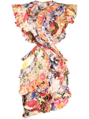 Raštuotas gėlėtas mini suknele Zimmermann rožinė
