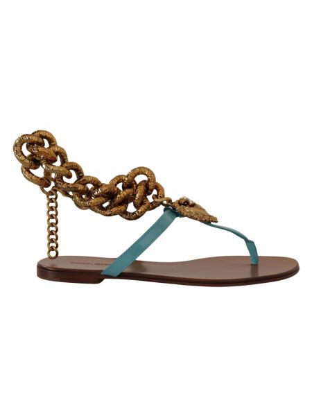 Sandały trekkingowe na obcasie bez obcasa na płaskim obcasie Dolce And Gabbana niebieskie
