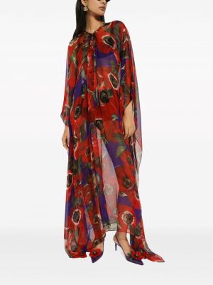 Zīda kleita ar ziediem ar apdruku Dolce & Gabbana sarkans