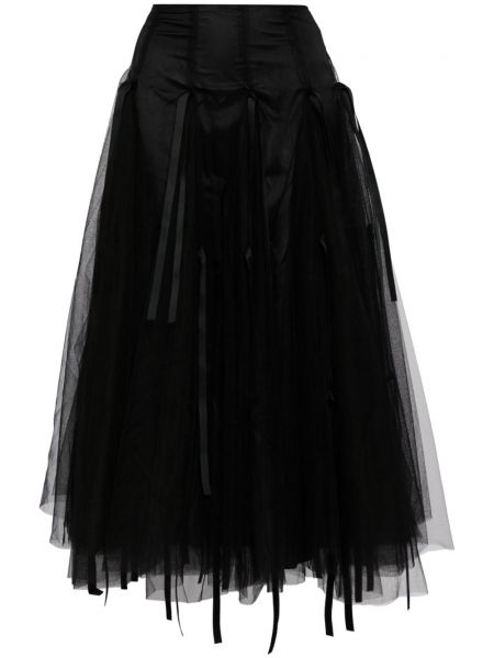 Tylová midi sukňa s mašľou Caroline Hu čierna