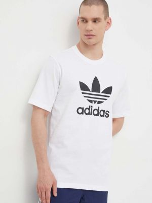 Памучна тениска с дълъг ръкав с принт Adidas Originals бяло