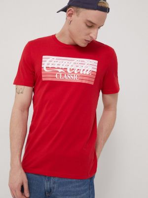 Памучна тениска с дълъг ръкав с принт Produkt By Jack & Jones червено