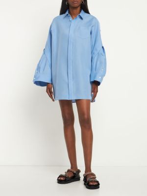Bombažna svilena mini obleka Sacai modra