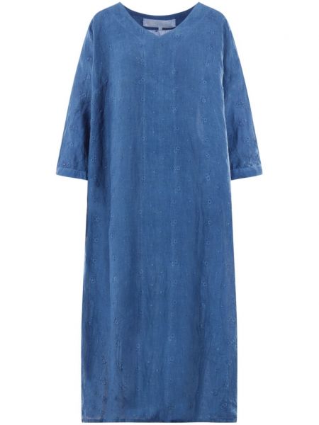 Kvetinové ľanové rovné šaty Comme Des Garçons Tao modrá
