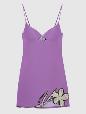 Фиолетовое платье мини в цветочек с аппликацией со стразами David Koma