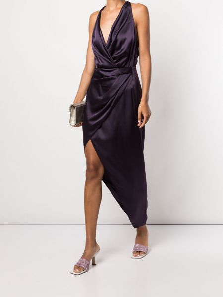 Jedwabna sukienka koktajlowa asymetryczna Michelle Mason fioletowa