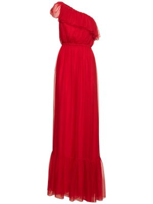 Jedwabna sukienka długa szyfonowa Gucci czerwona