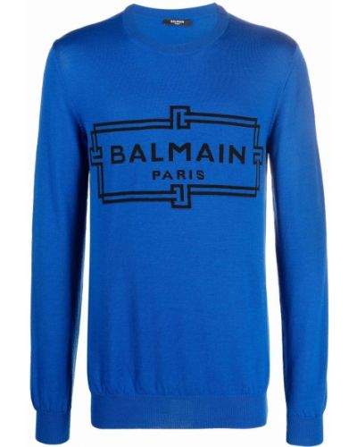 Trykt merino lang genser Balmain blå