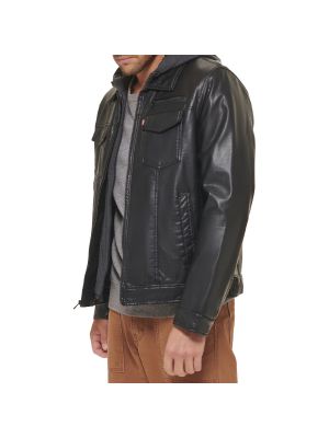 Кожаная куртка с капюшоном из искусственной кожи Levi’s® черная