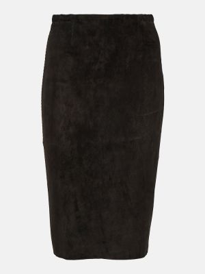 Semišová midi sukňa Stouls čierna