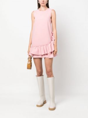 Sukienka mini bez rękawów z falbankami Msgm różowa