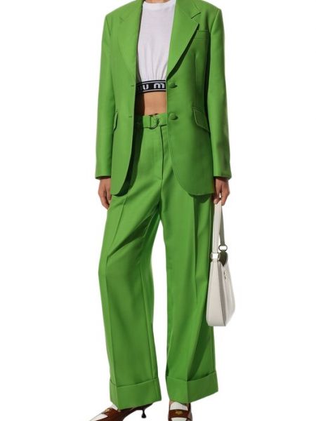 Шерстяной пиджак Miu Miu зеленый