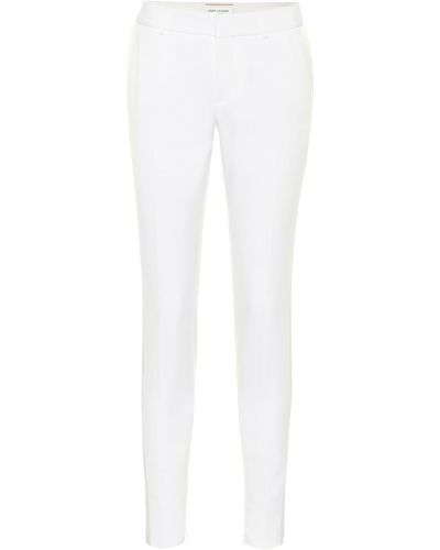 Pantalones rectos ajustados de lana Saint Laurent blanco