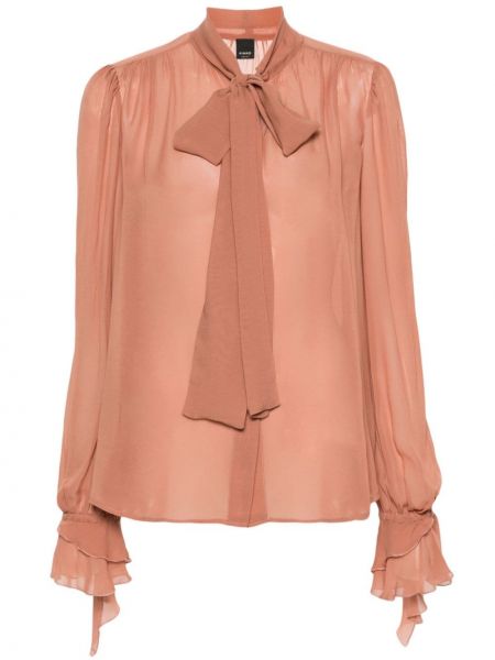 Прозрачна блуза с панделка Pinko кафяво