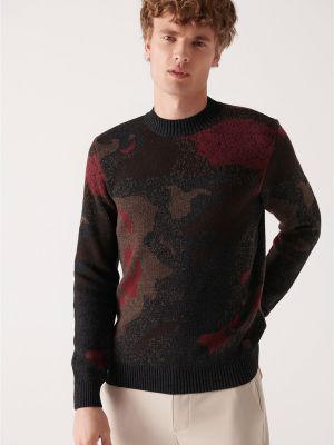 Sweter wełniany żakardowy Avva brązowy
