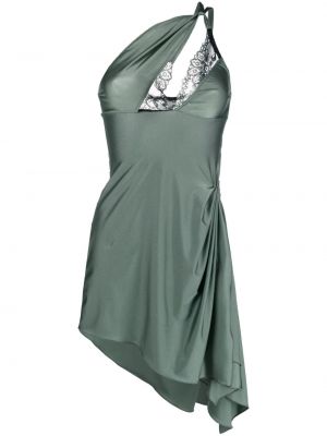 Krajkové asymetrické koktejlové šaty Coperni zelené