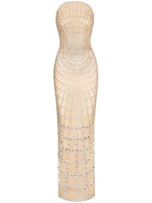 Вечерна рокля с кристали Oscar De La Renta бяло