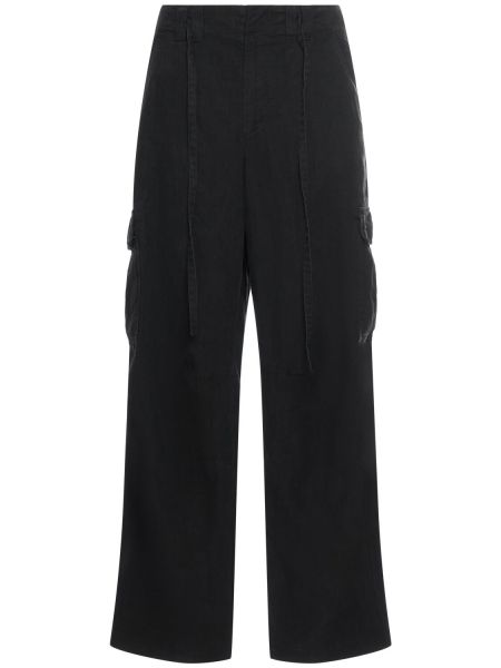 Lněné široké kalhoty relaxed fit Dolce & Gabbana černé