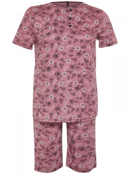 Pletena pidžama s cvjetnim printom Trendyol ružičasta