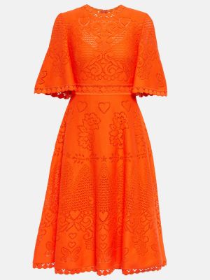 Čipkované bavlnené midi šaty Valentino oranžová