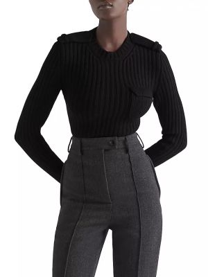 Кашемировый шерстяной свитер с круглым вырезом Prada черный