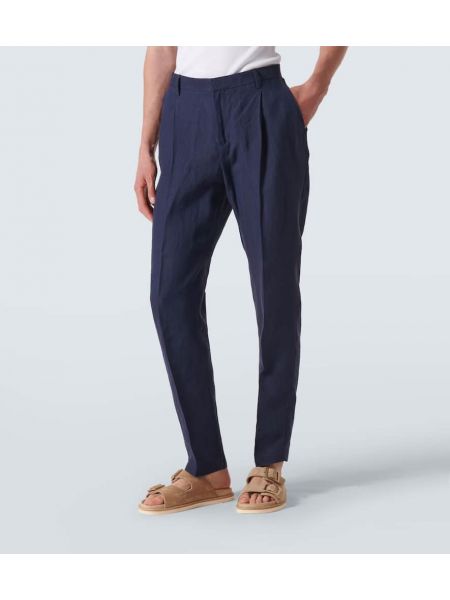 Λινό παντελόνι με ίσιο πόδι Sunspel μπλε