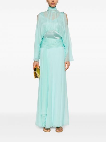 Drapované hedvábné dlouhá sukně Alberta Ferretti modré