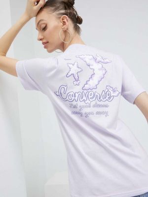 Памучна тениска Converse виолетово