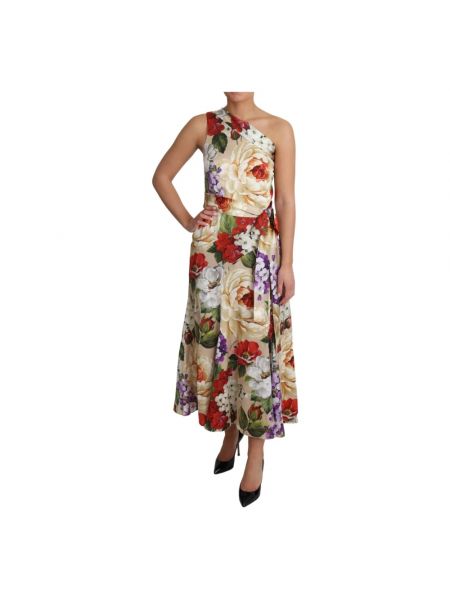 Jedwabna sukienka długa w kwiatki Dolce And Gabbana