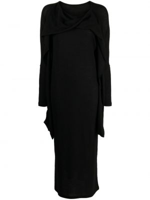 Vlněné midi šaty Yohji Yamamoto černé