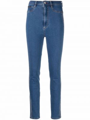 Křišťálové džíny s vysokým pasem Philipp Plein modré