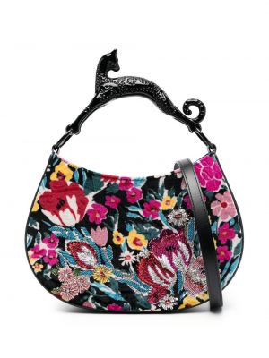 Шопинг чанта с мъниста на цветя с принт Lanvin черно